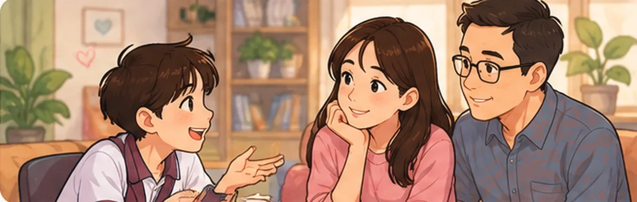 Học sinh đang trao đổi với cha mẹ bằng thái độ cởi mở